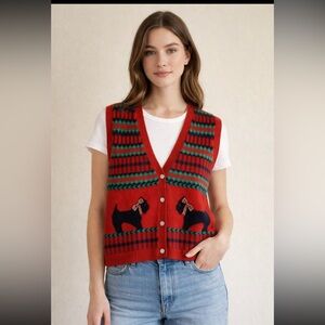 Y2K Alia Sweater Vest Woman Large Red Plaid Scottie Dog Boxy Preppy Coquette